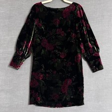 Ann Taylor Dress 2 Red Green Velvet Floral Balloon Cocktail Party Holiday Shift