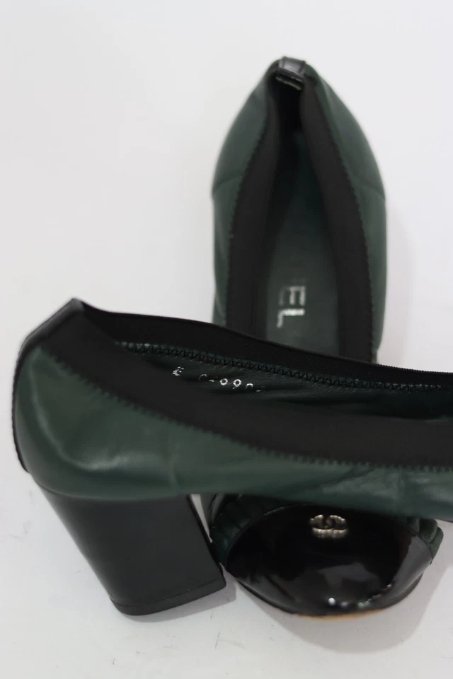 Zapatos de salón Chanel negros/verdes de cuero y charol con puntera de tacón bloque fruncido talla 37 Foto 4 de 4