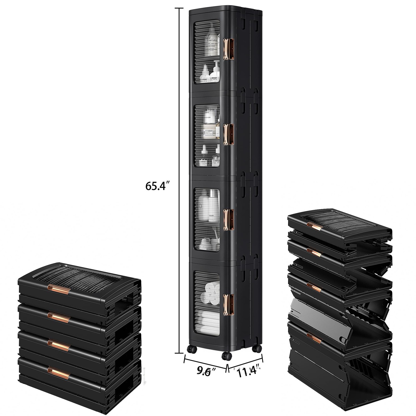 4-Tier Tall Narrow Storage Cabinet with Movable Wheels, Adjustable Shelves, A...