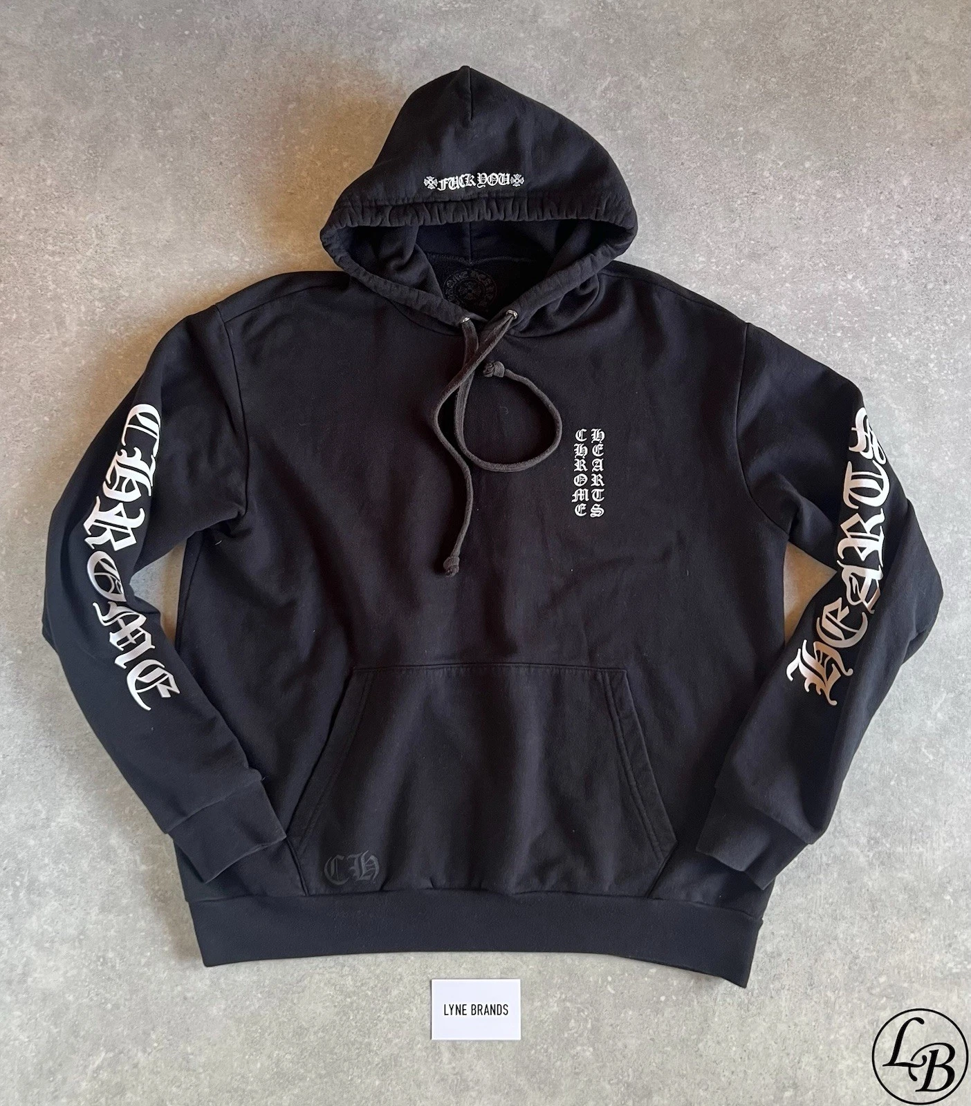 Chrome Hearts Black Logo Scroll F*** You Label Hoodie - Size Large