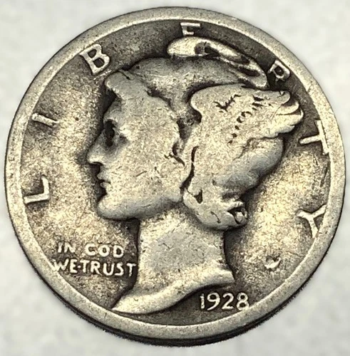 1928-P Mercury Dime 10c Good Circulated Condition 90% Silver US Coin - 3246