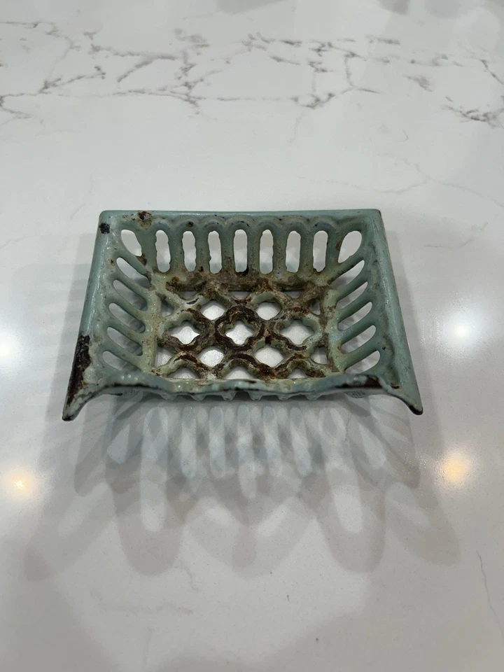 Jabonera de hierro fundido azul huevo vintage Robins metal granja encimera barra 5x4 Foto 3 de 4