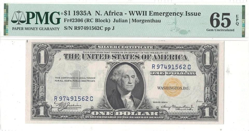 1935-A $1 North Africa Fr-2306 PMG Gem CU-65 EPQ - Image 2 of 3