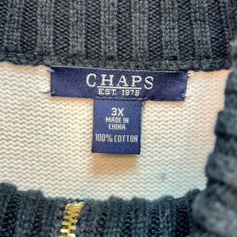 Chaps 女式全拉链毛衣尺寸 3X 黑色白色条纹罗纹针织模拟领 Y2K — 第 2/4 张图片