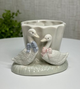 Otagiri Goose Gander Ceramic Votive Pink Blue Bows Cottagecore Farmhouse