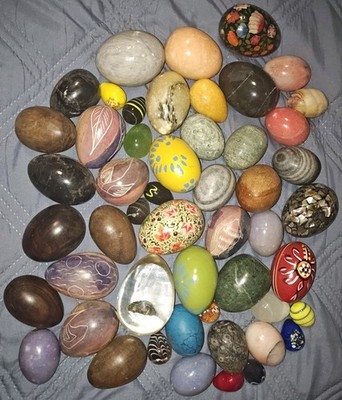 Vintage (Some Over 75+ Years Old) Marble Granite Stone Wood Glass Eggs HUGE LOT