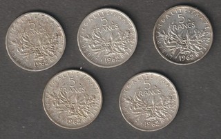 France 5 Pièces de 5 f Semeuse en argent