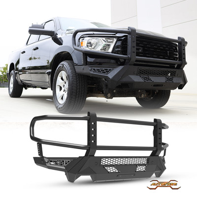 For 2019-2024 RAM 1500 Front Bumper + Bull Bar Compatible OEM Tow Hook No-Cut