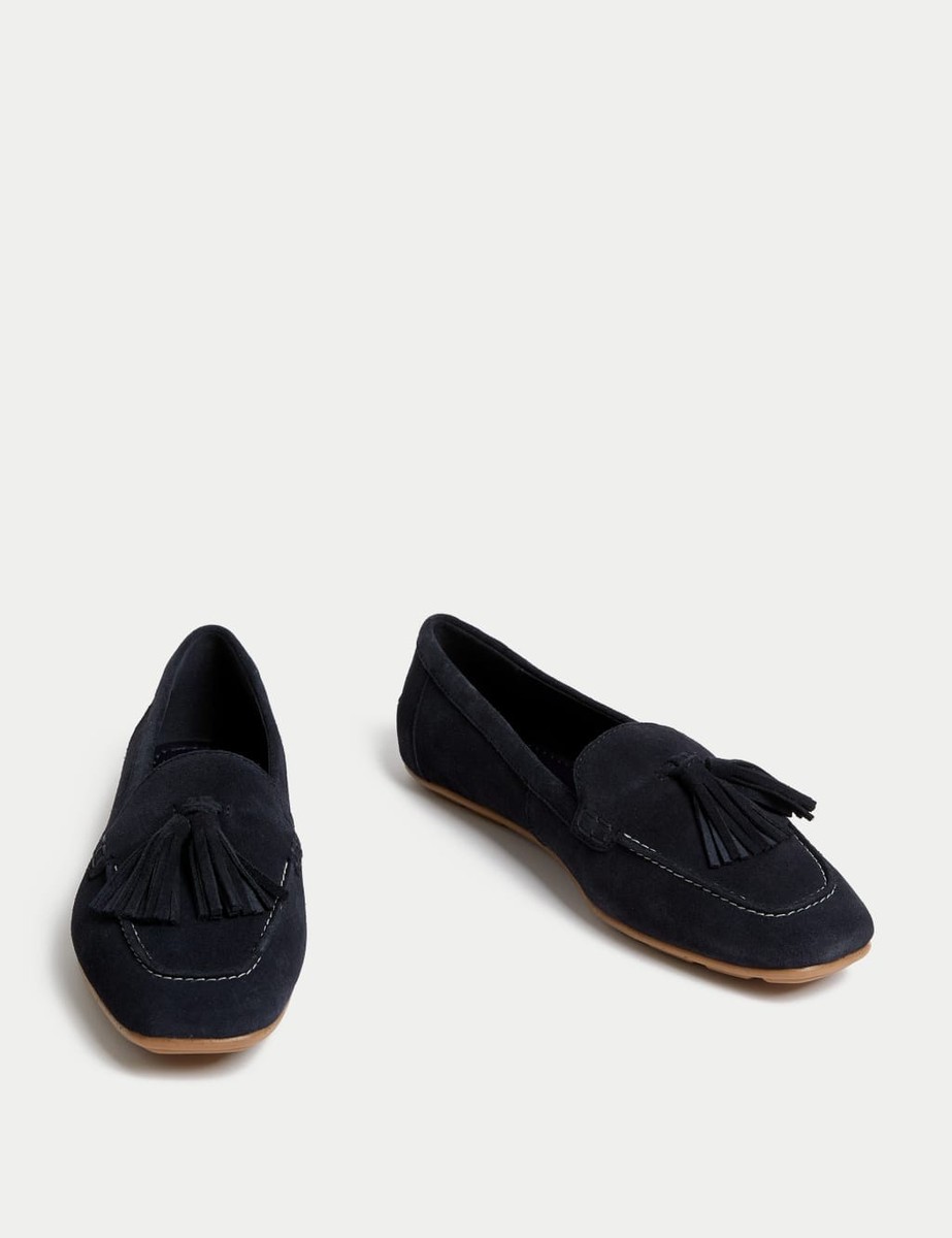 Marks Spencer Womens Navy Leather Flat Boat Shoes M&S UK
