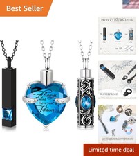 3 Pieces Cremation Urn Necklace for Ashes Vertical Bar Zircon, Heart Crystal ...
