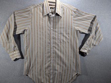 Vintage Arrow Shirt Mens Large Blue Brown Stripe Long Sleeve Kent Collection