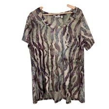 LOGO by Lori Goldstein Women's Size 1X Knit Jacquard Scoop Neck Short Sleeve Top