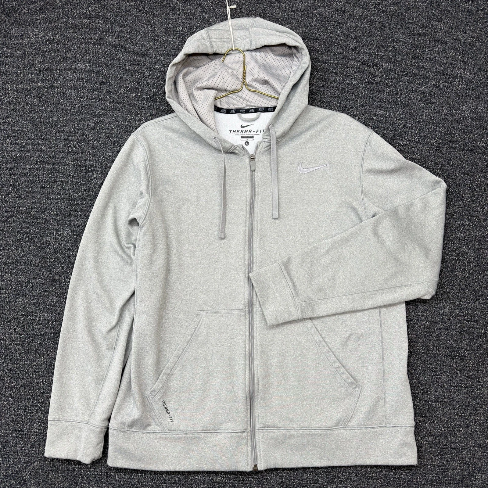 Nike Hoodie Mens Large Gray Full Zip Athletic Sweatshirt Jacket Therma Fit
