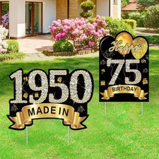 2Pcs Black Gold 75th Birthday Yard Sign Decoration for Men Women, Happy 75th ...