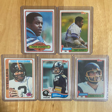 VINTAGE TONY DORSETT, TERRY BRADSHAW, DAN FOUTS NFL FOOTBALL CARDS (LOT OF 5)