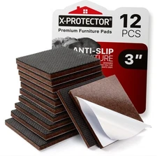X-PROTECTOR Non Slip Furniture Pads – 12 3 inch 12 Square, Black / Brown 