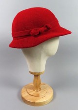 Vintage Isotoner Red Knit Lined Bucket Hat with Bow Made in USA