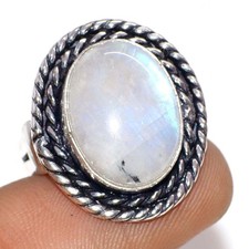 925 Silver Plated Rainbow Moonstone Ring Handmade Jewelry Size US 8 MJ