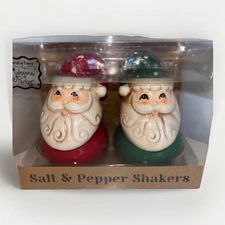 Johanna Parker Santa Claus Salt & Pepper Shakers Christmas Red & Green NEW