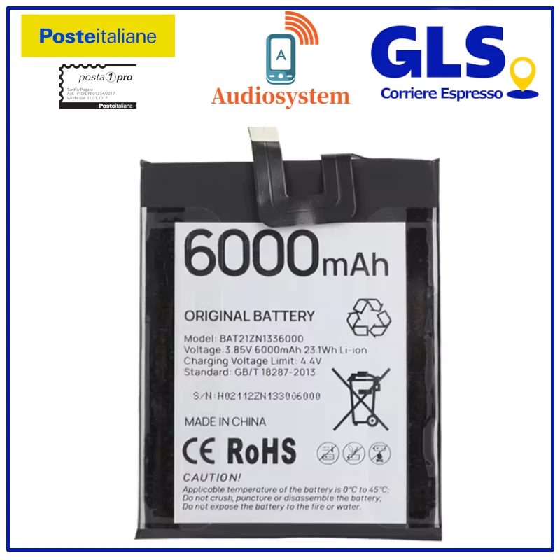 BATTERIA PILA per DOOGEE V20 / V20 PRO 6000mAh BAT21ZN1336000 PARI ORIGINALE - Imagen 2 de 2