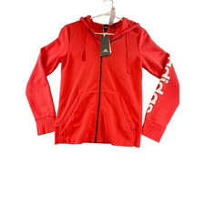 Adidas Essentials Linear Full Zip Hoodie Red White Sleeve Logo Womens Small NWT