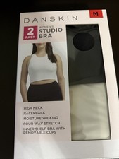 Danskin Women's Studio Bra, Black Salt / Moon Beam, Size M 2 packs