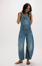 FREE PEOPLE We The Free Good Luck Barrel Overalls, Ultra Light Beam