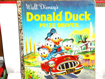VTG WALT DISNEY'S Donald Duck PRIZE DRIVER a Little Golden Book 1956 Child