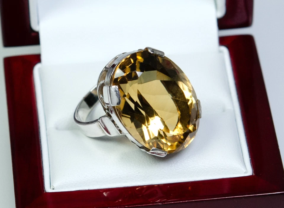 Argento - Antico Grande Anello - Naturale 32.00 CT Citrino - Immagine 2 di 4