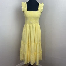 Davi & Dani Tiered Babydoll Maxi Dress Size S Yellow Cottagecore Prairie Lined