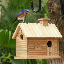 Bird House Outside,Outdoor Bird Houses, Natural Wooden Bird Hut Clearance 2 Hole