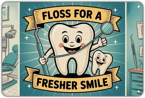 Dental Floss Dentist Office Tin Metal Signs Home Décor Vintage Tooth Print Aesth