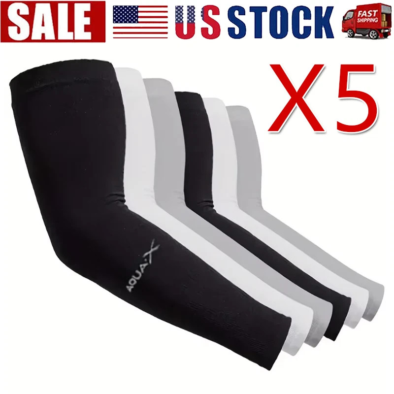 5 Pairs Arm Sleeves Cooling UV Sun Protection Sports Compression for Men/Women