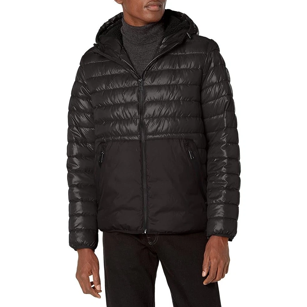 Kenneth Cole New York Mens Black Puffer Jacket Quilted Coat Size Small Midweight