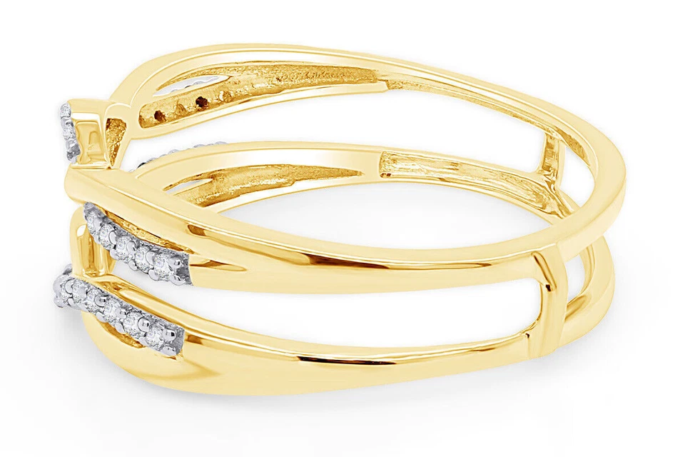 1/4 CTW Natural Diamond Wedding Wrap Enhancer Guard Ring 14k Yellow Gold Plated - Image 3 of 4