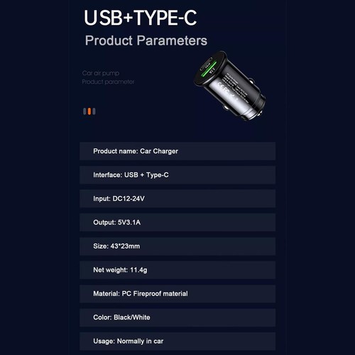 QC3.0 Car Charger Fast Charging Lighter Slot PD 20W Charge USB HOT Type C S0S3 - Zdjęcie 11 z 14