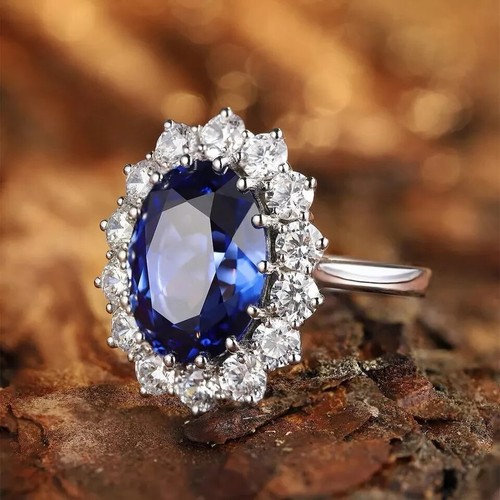Oval 11.90Ct Natural Blue Sapphire Diamond Engagement Ring 950 Platinum Size 7 8 - Picture 3 of 10