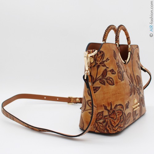 Cuoieria Fiorentina women's Tuscan tan leather small bag with floral pattern - Picture 5 of 8