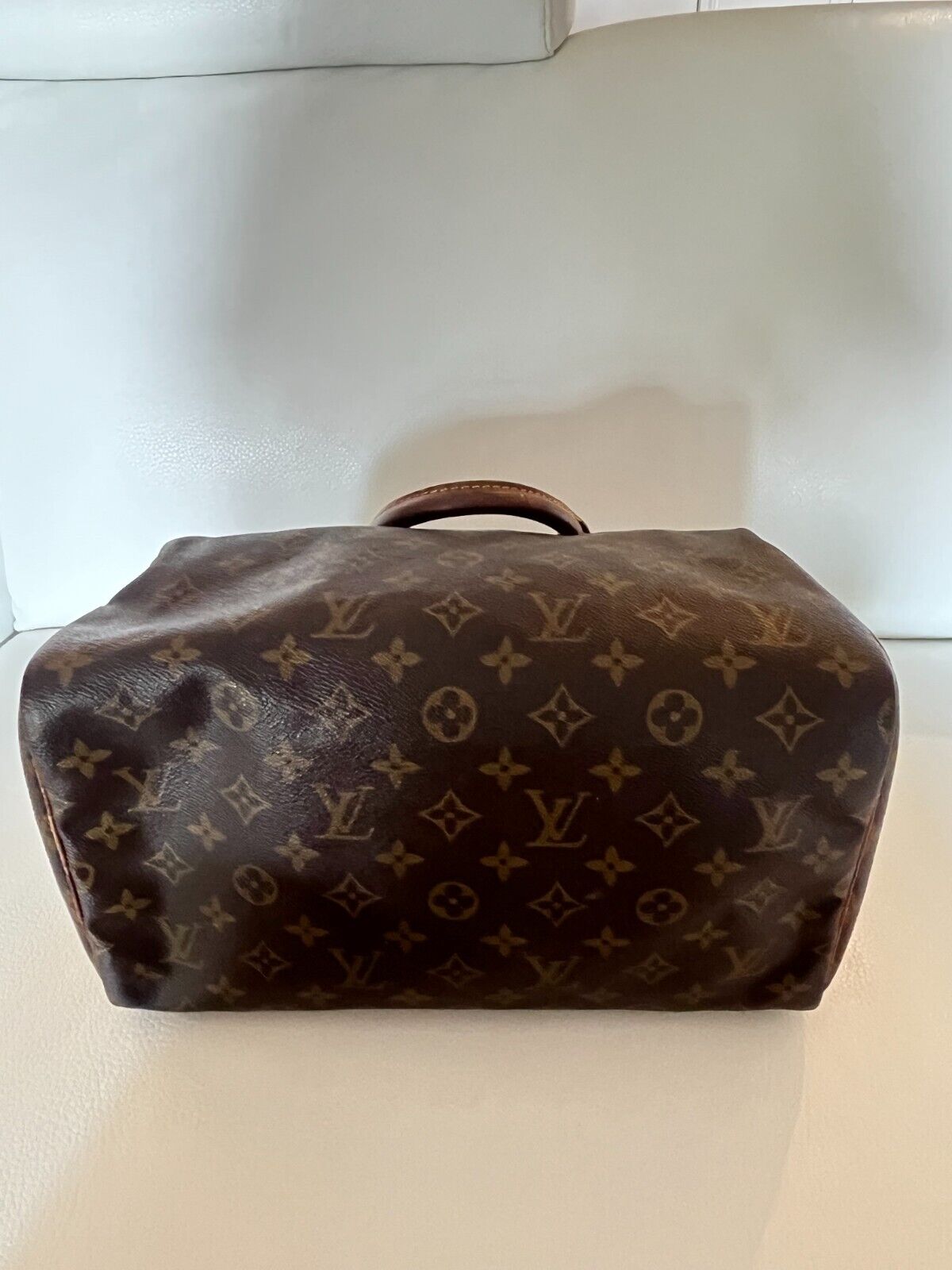 Louis Vuitton Speedy 30 Women's Authentic Pre Owned Custom Painted Handbag Dual Top Handles Brown, Red Luxury Monogram Canvas