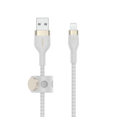 OEM Belkin Genuine BoostCharge Pro Flex Braided USB-A to iPhone Cable 10ft White