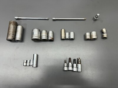 (j) SK S-K TOOLS 22PC MISC SOCKET & EXTENSION SET 1/2'' 3/8'' 1/4'' DRIVE - READ