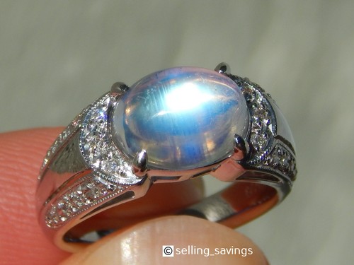 900 PLATINUM 2.83 TCW CABOCHON MOONSTONE & DIAMOND RING SIZE 5.5 - 8.3 GRAMS - Picture 4 of 24