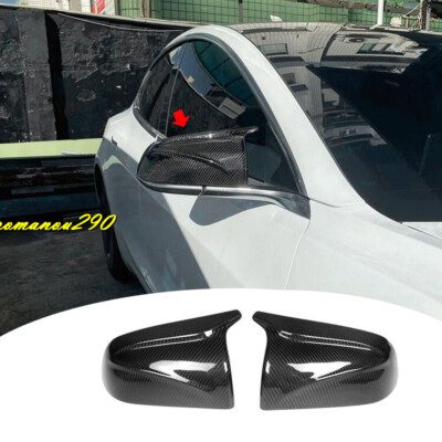 For Tesla	Model 3 2017-2020 Carbon Fiber OX Horn Style Replace Rear View Mirror