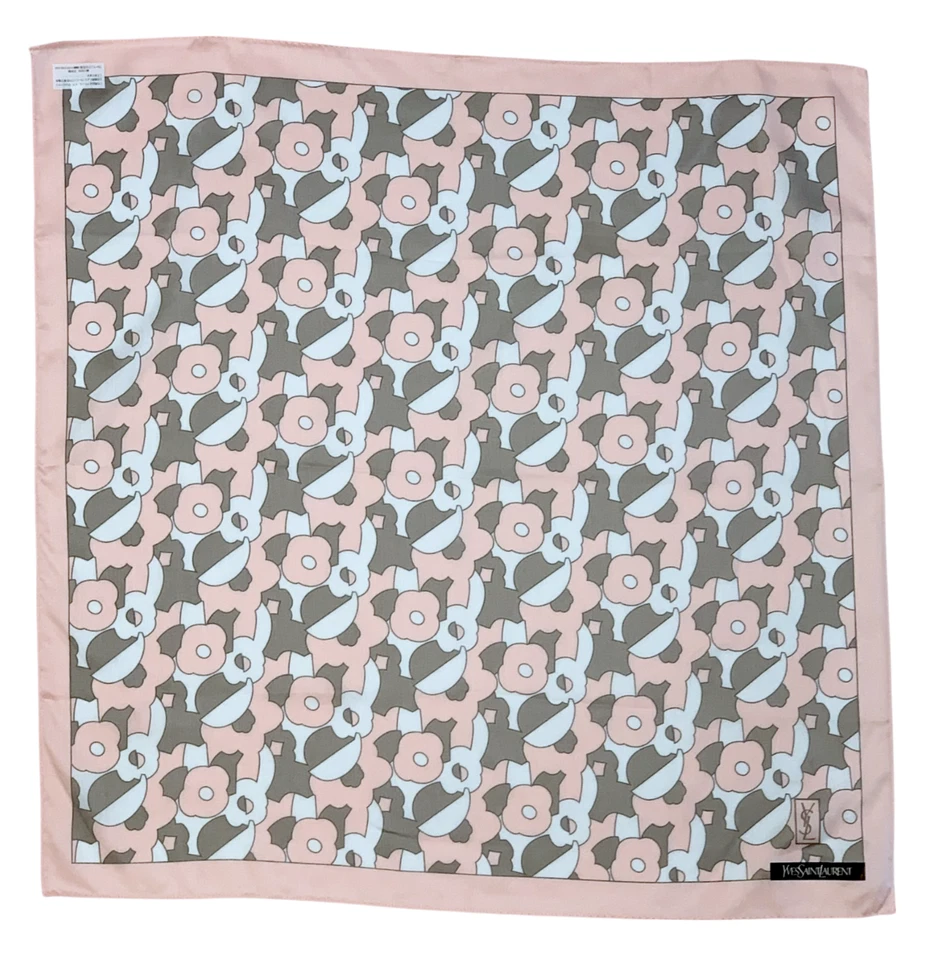 Yves Saint Laurent YSL Bufanda Cuadrada Rubor Rosa Marrón Abstracto Algodón 20x20 NUEVO Foto 3 de 4