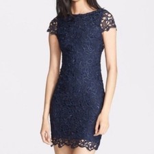 Alice + Olivia Navy Clover Guipure Lace Dress