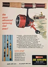 1968 VINTAGE 2 SIDED PRINT AD - GARCIA FISHING -MITCHELL 406 / ABU AUTO SPIN 505
