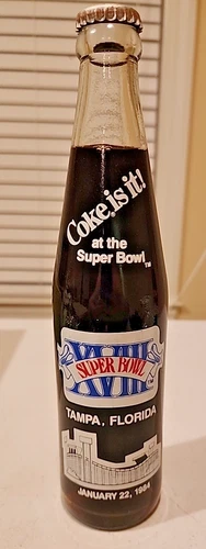 Vintage Commemorative Coke Bottle 1984 Super Bowl XVIII Tampa Florida Full 10 Oz