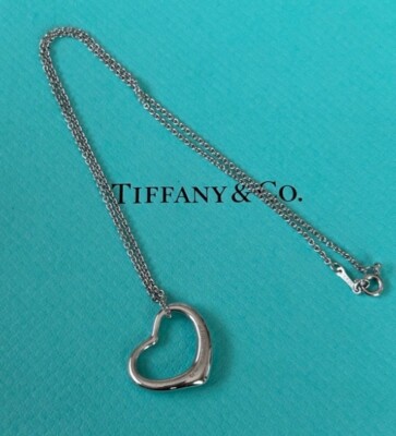 Tiffany & Co Sterling Silver Elsa Peretti Open Heart Pendant Necklace No Box