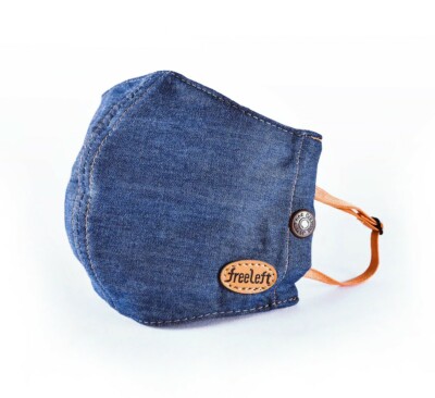 100% Cotton Double Layer Adjustable Denim Face Mask with Filter Pocket. Size M.
