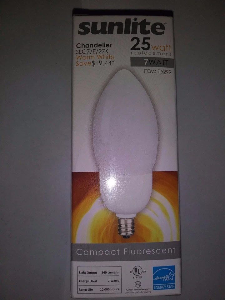 Sunlite SLC7/E/27K Chandelier Lamp 7 Watts Warm White Candelabra base New 05299 - Image 2 of 4